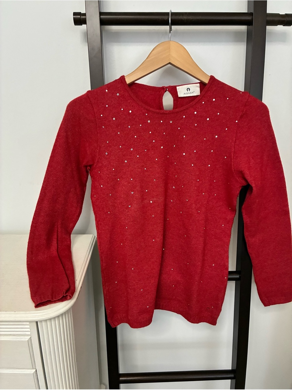 Women’s Red Embellished Knit Top by German high end company- Aigner